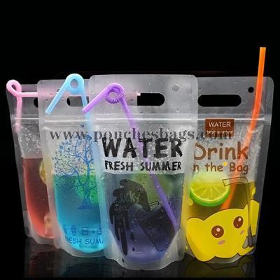 Die cut handle custom printing plastic soft drink bag pouch with straw drinking bags