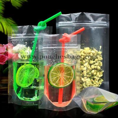 Custom print die cut handle carry transparent plastic zip lock drink pouches with straw