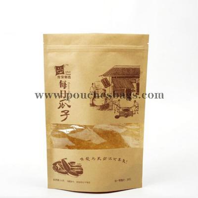 Eco Friendly Reusable Kraft Paper Stand Up Zipper Bag Tea Packing Clear Window Kraft Paper Stand Up Pouch