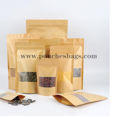 Wholesale Eco-friendly Compostable Kraft Paper Bag For Food Stand Up Zip Lock Pouches Kraft Paper Bag