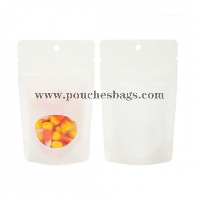  Custom White Rice Paper Backed Stand Up Pouches with Hang Hole