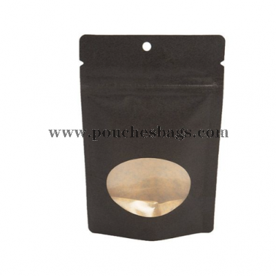  Black Kraft Stand Up Zipper Pouch w/Oval Window + Hang Hole 