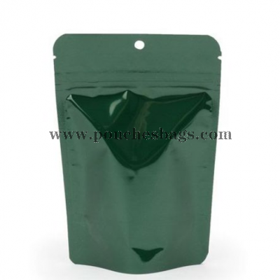 Hunter Green Metallized Stand Up Zipper Pouch with Hang Hole 