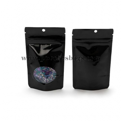  Black Stand Up Zipper Pouch Bags w/Oval Window 