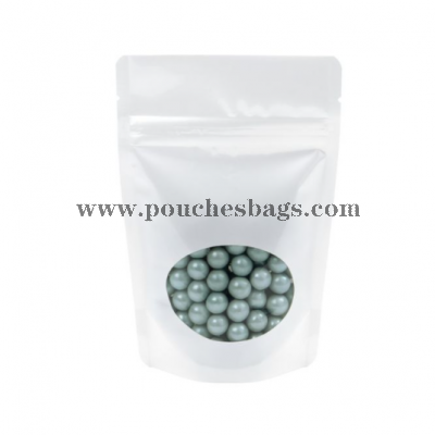 Packaged candy inside pearl stand up pouch