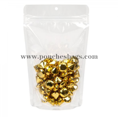 clear hanging stand up pouch with gems