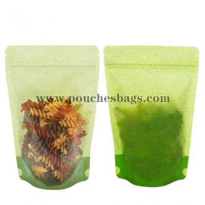 Green Rice Paper Backed Stand Up Pouches 