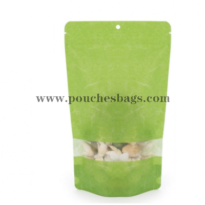 Green Rice Paper Stand Up Zipper Pouch w/Hang Hole