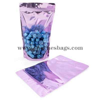 Hanging lavender backed stand up pouch