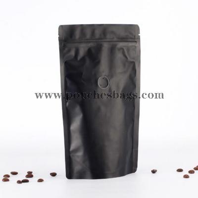 Black stand up pouches for 12oz coffee with valve