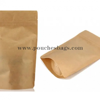 Brown Kraft paper stand up pouch with resealable ziplock