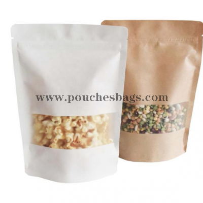 Custom printed white kraft paper stand up pouches with zipper