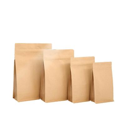 In Stock bag  Brown Food Grade Eight-sided Seal High Quality Stand up Zipper Lock Kraft Paper Tea Bag